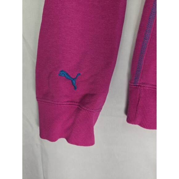 Puma Hoodie Sweatshirt Women's Large Magenta Pink & Blue Embroidered Pullover - Picture 8 of 9